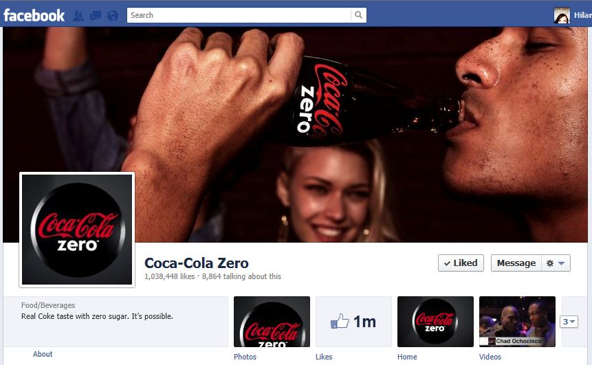 Coca-Cola a créé une page spécifique pour chacun de ses produits, notamment Coca-Cola Zero
