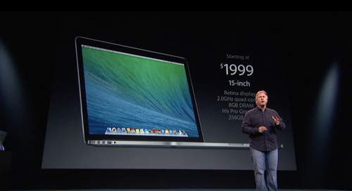 Le Macbook Pro Retina en 15 pouces est à 1999 dollars